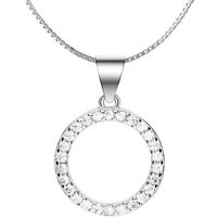 LÖB Kette mit Anhänger Halskette 925 Silber Zirkonia Ring Kreis Anhänger, Damen Kette Kreisanhänger Offen mit Glitzer Strass Steinen Minimalistisch Geometrisch Ringanhänger Klein Rund Braut Brautschmuck 45cm Geschenke für Frauen Freundin Mama zum Valentinstag Geburtstag von LÖB