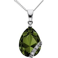 LÖB Kette mit Anhänger Halskette Kette Zirkonia Tropfen Strass Glitzer Anhänger Silber Grün (Geschenke für Frauen Freundin zum Geburtstag Ostern, Inkl. Schmuckbox), Damen Elegant Tropfenanhänger Oval Stein Groß Tropfenform von LÖB