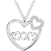 LÖB Kette mit Anhänger Kette 925 Silber Herz Anhänger MOM Schriftzug Zirkonia Herzanhänger (Geschenke für Frauen Freundin Mama Mutter Oma zum Geburtstag Muttertag Muttertagsgeschenk, Inkl. Schmuckbox), Halskette Herzen Herzkette Herzform Strass Glitzer Ich Liebe Dich von LÖB