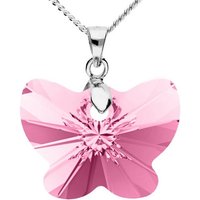 LÖB Kette mit Anhänger Kette 925 Silber Schmetterling Anhänger Stein Rosa, Damenkette Silberkette mit Anhänger Strass Glitzer Kristall Stein Pink Damen Kinder Mädchen Geschenke für Frauen Freundin Mama zum Valentinstag Geburtstag von LÖB