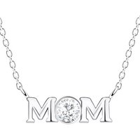 LÖB Kette mit Anhänger Kette 925 Silber Zirkonia Stein Anhänger MOM Schriftzug Diamant Form (Geschenke für Frauen Freundin Mama Mutter Oma zum Geburtstag Muttertag Muttertagsgeschenk), Damen Halskette Strass Glitzer Solitär Steinchen Ich Liebe Dich von LÖB