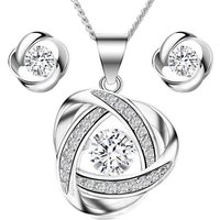 LÖB Ohrring und Ketten Set Damen Halskette Ohrringe Set Silber Zirkonia Ring Anhänger Schmuckset (Geschenke für Frauen Freundin Mutter Mama zum Geburtstag Muttertag Muttertagsgeschenk, Inkl. Schmuckbox), Ohrstecker Kette Brautschmuck Strass Glitzer Tropfen Tropfenanhänger von LÖB