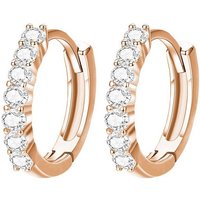 LÖB Paar Creolen Damen Creolen 925 Silber Roségold Zirkonia Glitzer Strass Steine Rund (Geschenke Set für Frauen zum Geburtstag Weihnachten Weihnachtsgeschenke), Klappcreolen Kreolen Ohrringe Klein Kurz Rotgold Brautschmuck Braut von LÖB