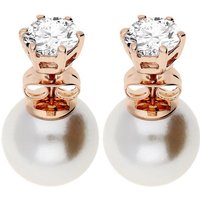 LÖB Paar Ohrstecker Damen Ohrringe Doppel Perlen Zirkonia Roségold Weiß Ohrstecker Perle (Geschenke für Frauen zum Geburtstag Weihnachten, Kugel, Front Back, doppelte, Stein, Ear Jacket, Set, Vergoldet), Perlenohrstecker Perlenohrringe Rose Gold Braut Brautschmuck Modern von LÖB