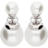 LÖB Paar Ohrstecker Doppel Ohrringe mit Zwei Perlen Kugeln Silber Weiß, Damen Ohrstecker Perle Kugel Front Back doppelte Perlenohrringe Perlenohrstecker Ear Jacket Set Braut Brautschmuck Modern Weihnachtsgeschenke von LÖB