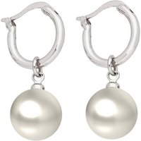 LÖB Perlenohrringe Creolen Ohrringe Hängend mit Perlen Silber Weiß, Damen Ohrhänger Perlenohrringe mit Perlenanhänger Perle Tropfen Rund Kurz Klein Einfach 10mm Brautschmuck Braut von LÖB