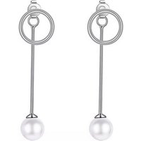 LÖB Perlenohrringe Damen Ohrstecker 925 Silber Doppel Stab Kreis Ohrringe Hängend Lang (Geschenke für Frauen zum Geburtstag Weihnachten Weihnachtsgeschenke), Perlenohrringe Perlen Perlenohrstecker Weiß Brautschmuck Vorne Hinten von LÖB