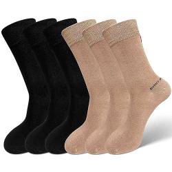 LOFIR Bambus Socken für Damen Herren: Bambusfaser-weiche Kurze Bambus Strümpfe Atmungsaktive Bambussocken Anti Schweiss Hohe Elastizität Crew Sportsocken Schwarz Beigebraun 6 Paare GroBe 36-42 von LOFIR