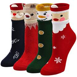 LOFIR Bunte Lustige Socken Damen Weihnachtssocken Tiermuster Cartoon Strümpfe aus Baumwolle Mädchen Weihnachtenstrümpfe mit Geschenkbox, Größe 35-41, 4 Paare von LOFIR