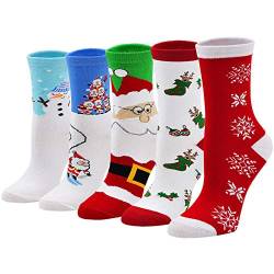 LOFIR Bunte Lustige Socken Damen Weihnachtssocken Tiermuster Strümpfe aus Baumwolle Mädchen Socken Weihnachten Geschenk für Frauen, Größe 35-41, 5 Paare von LOFIR