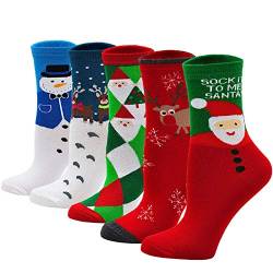 LOFIR Bunte Lustige Socken Damen Weihnachtssocken Tiermuster Strümpfe aus Baumwolle Mädchen Socken Weihnachten Geschenk für Frauen, Größe 35-41, 5 Paare von LOFIR