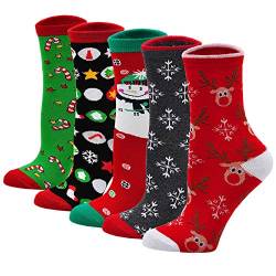 LOFIR Bunte Lustige Socken Damen Weihnachtssocken Tiermuster Strümpfe aus Baumwolle Mädchen Socken Weihnachten Geschenk für Frauen, Größe 35-41, 5 Paare von LOFIR