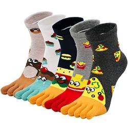 LOFIR Bunte Lustige Zehensocken Damen 5 Finger Socken aus Baumwolle Mädchen Tiere Muster Strümpfe Frauen Katzen Socken mit Zehen - Größe 35-41 - 5 Paare von LOFIR