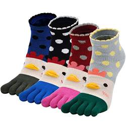 LOFIR Bunte Lustige Zehensocken Damen 5 Finger Socken aus Baumwolle Tier Socken Süß Karikatur Katze Hund Socken Kawaii Sneaker Socken mit Zehen, Größe 35-41, 4 Paare von LOFIR