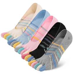 LOFIR Damen Five Finger Socken: Kurze Bunte Zehensocken Fünf Finger Laufen Socken aus Baumwolle Damen Unsichtbare Sneaker Socken mit Zehen Einzeln für Sport Laufende Freizeit, Größe 35-41, 5 Paare von LOFIR