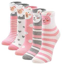 LOFIR Kinder Socken Mädchen Bunte Strümpfe aus Baumwolle Kleinkind Karikatur Niedliche Tier Socken Geschenk für Kinder Mädchen 2-4 Jahren, Größe 20-22, 5 Paare von LOFIR