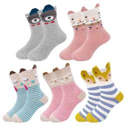 LOFIR Kinder Socken Mädchen Strümpfe aus Baumwolle Kleinkind Socken Tiere Muster Mädchensocken Bunte Lustige Kindersocken Größe 31-34 Größe L 5 Paare von LOFIR