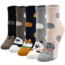 LOFIR Lustige Bunte Socken Damen Tier Muster Niedlich Socken aus Baumwolle Süß Karikatur Kawaii Katze Socken Neuheit Socken Geschenk für Mädchen Damen, Größe 35-41, 5 Paare von LOFIR