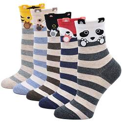 LOFIR Lustige Bunte Socken Damen Tier Muster Socken aus Baumwolle Mädchen Karikatur Katze Strümpfe Geschenk für Frauen, Größe 35-41, 5 Paare von LOFIR