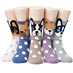 LOFIR Lustige Bunte Socken Damen Tier Muster Socken aus Baumwolle Mädchen Karikatur Katze Strümpfe Geschenk für Frauen, Größe 35-41, 5 Paare von LOFIR