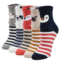 LOFIR Lustige Bunte Socken Damen Tier Muster Socken aus Baumwolle Mädchen Karikatur Katze Strümpfe Geschenk für Frauen, Größe 35-41, 5 Paare von LOFIR