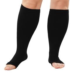 LOFIR Medizinische Kompressionsstrümpfe für Damen Herren: Offene Zehen Kniehohe Dicke Waden Übergröße Stützstrümpfe Feste 20-30 mmHg Klasse 3 Gradienten Compression Socks für Krampfadern Schwarz 1Paar von LOFIR