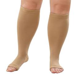 LOFIR Medizinische Kompressionsstrümpfe für Damen Herren: Offene Zehen Kniehohe Dicke Waden Übergröße Stützstrümpfe Feste 20-30 mmHg Klasse 3 Gradienten Compression Socks für Ödeme Hautfarbe 1 Paar von LOFIR