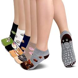 LOFIR Rutschfeste Socken Damen: Lustige Bunte ABS Stoppersocken Damen Antirutschsocken aus Baumwolle Tier Muster Niedlich Katze Socken Neuheit Socken Geschenk für Mädchen Damen, Größe 35-41, 5 Paare von LOFIR