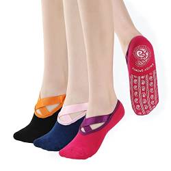 LOFIR Rutschfeste Yoga-Socken Damen, 3 Packs AntiRutsch Stoppersocken Pilates Socken Damen für Yoga Pilates Barre Tanz Ballett Fitness (EU35-41) von LOFIR