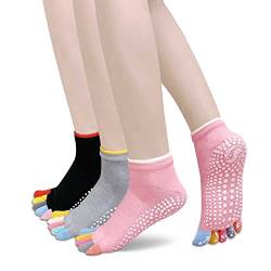 LOFIR Rutschfeste Yoga Socken für Damen: 3 Packs AntiRutsch Stoppersocken Pilates Zehensocken Damen für Yoga, Pilates, Barre, Tanz, Ballett, Fitness (EU36-39) von LOFIR