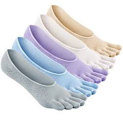 LOFIR Zehensocken Damen 5 Finger Socken Bunte Socken aus Baumwolle Anti-Rutsch Socken mit Zehen Sneaker Socken für Mädchen, Größe 35-41, 5 Paare von LOFIR