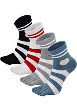 LOFIR Zehensocken Damen 5 Finger Socken aus Baumwolle Bunte Socken Läufen Lässige Sportschule Socken Sneaker Socken mit Zehen, Größe 35-41, 4 Paare von LOFIR