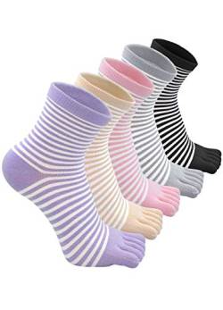 LOFIR Zehensocken Damen 5 Finger Socken aus Baumwolle Bunte Socken Läufen Lässige Sportschule Socken Sneaker Socken mit Zehen, Größe 35-41, 5 Paare von LOFIR