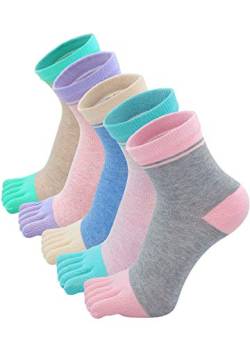 LOFIR Zehensocken Damen 5 Finger Socken aus Baumwolle Bunte Socken Läufen Lässige Sportschule Socken Sneaker Socken mit Zehen, Größe 35-41, 5 Paare von LOFIR