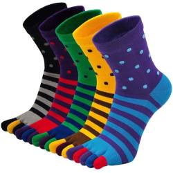 LOFIR Zehensocken Herren Fünf Finger Socken aus Baumwolle, Männer Bunte Laufen Socken mit Zehen Einzeln, Atmungsaktive und Arbeit Sports Socken EU 44-47, 5 Paare. von LOFIR