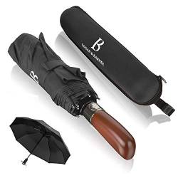 LOGAN & BARNES Regenschirm sturmfest bis 140 km/h - Taschenschirm mit echtem Holzgriff und zertifizierter Teflon-Beschichtung gegen Feuchtigkeitsschäden Modell Dublin von LOGAN & BARNES