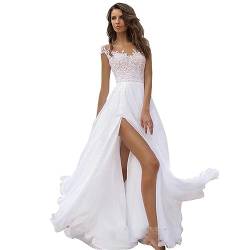LOGEA Hochzeitskleid Damen Lang Brautkleider Elegant Spitze Brautmode Rückenfrei Abiball Prinzessin Kleider Abendkleider Elegant Für Hochzeit,Weiß,XL von LOGEA