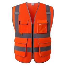 LOHASTAR Warnweste für Damen und Herren, Hohe Sichtbarkeit, Reflektierende Sicherheit mit Taschen, Reflektierende Weste Arbeitsweste EN ISO 20471(DE-Orange01,4X-Large-5X-Large) von LOHASTAR