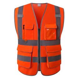 LOHASTAR Warnweste für Damen und Herren, Hohe Sichtbarkeit, Reflektierende Sicherheit mit Taschen, Reflektierende Weste Arbeitsweste EN ISO 20471(DE-Orange01,Large) von LOHASTAR