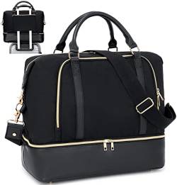 LOIDOU Damen Reisetaschen Weekender Tasche Overnight Schulter Duffel Carry-on Tote Bag mit Schuhfach fit 15.6 Zoll Laptop perfekt für Reisen/täglichen Gebrauch/Geburtstagsgeschenk (Schwarz) von LOIDOU