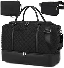 LOIDOU Groß Reisetasche Weekender Bag mit Schuhfach Handgepäck Tasche für Flugzeug Sporttasche Damen Herren Travel Duffel Bags für Reisen Gym Urlaub übernachtung with Bauchtasche & Kosmetiktasche von LOIDOU