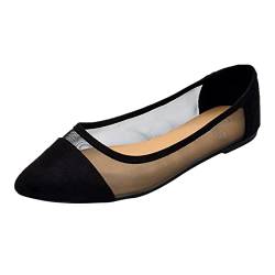Damen Mesh Spitzschuh Atmungsaktive Flache Schuhe Damen Slip On Schuhe Damen Loafer Abendschuhe Damenschuhe Flache Schuhe Bequem Weiße Schuhe Damen (Black, 41) von LOIJMK