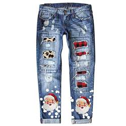 Damen Weihnachts Druck Jeans Zerrissene Weihnachten Jeanshosen Lässig Mode Jeanshose Damenhosen Frauen Straight Hosen Schlanke Freizeithosen Damenjeans Bleistiftjean Skinny Jeans von LOIJMK