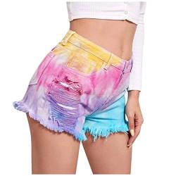 Jeans Shorts Damen Batik-Färbung Ripped Denim Shorts Süßes Fashion Kurze Hose Hippie Shorts Damen Sommer Jeans Cool Trendy Zerrissen Hotpants mit Taschen Mode Lounge Sport Shorts, Farbige von LOIJMK