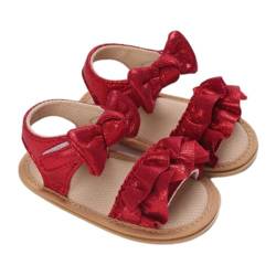 LOIJMK Baby Kleinkind Kleinkind Mädchen PU Weiche Offene spitze Sommer Sandalen Prinzessin Flache Schuhe Für Sommer Gummistiefel (Red, 19 Infant) von LOIJMK