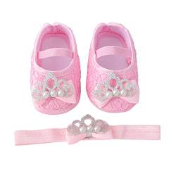 LOIJMK Babyschuhe mit Haarband, modisch, mit weichen Sohlen, Kleinkindschuhe, vielseitig, Kleid, Prinzessin, Schuhe, Kleinkindschuhe E Girl Schuhe (Pink, 19 Infant) von LOIJMK