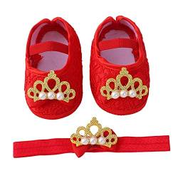 LOIJMK Babyschuhe mit Haarband, modisch, mit weichen Sohlen, Kleinkindschuhe, vielseitig, Kleid, Prinzessin, Schuhe, Kleinkindschuhe E Girl Schuhe (Red, 18.5 Infant) von LOIJMK