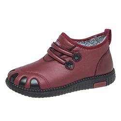 LOIJMK Damen Fleece verdickte warme Baumwollschuhe Flache rutschfeste wasserdichte Schneestiefel aus Hohe Damen Mit Absatz (Red, 37) von LOIJMK