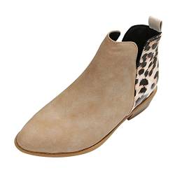 LOIJMK Damen Vintage Leopardenmuster Patchwork spitzer seitlicher Reißverschluss Chunky Heel Fashion Ankle Boots Winter Stiefeletten Damen (Khaki, 42) von LOIJMK