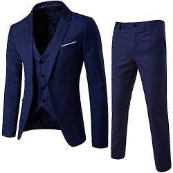 LOIJMK Herrenanzug, schmaler 3-teiliger Anzug, Business-Hochzeit, Party, Jacke, Weste und Hosenmantel Herren Hose Business (Navy, XL) von LOIJMK